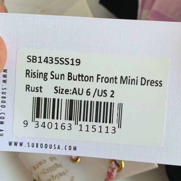 Suboo Rising Sun Button Front Linen Mini Dress brick red - Picture 13 of 13